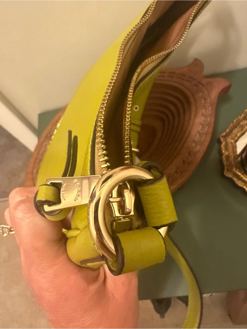Coach Lime Green Pebbled Leather Shoulder Bag